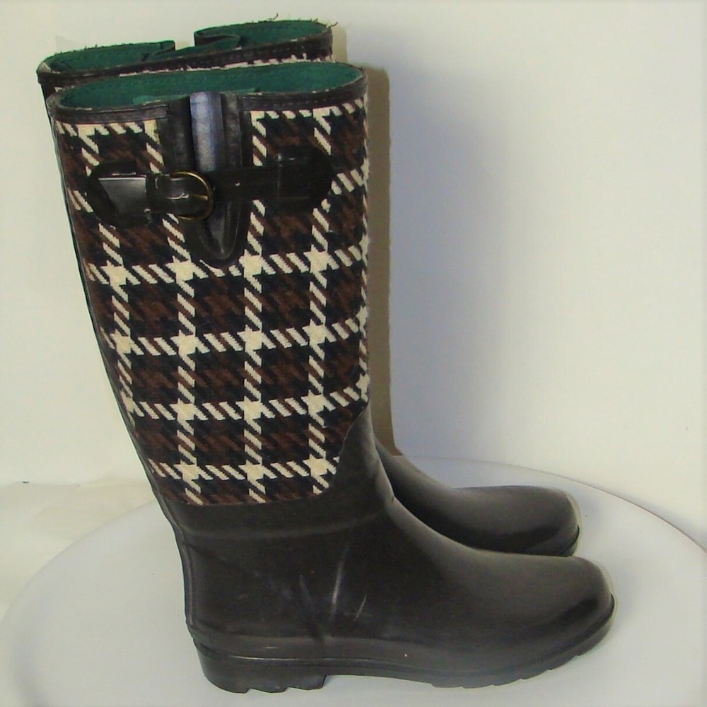 BANANA REPUBLIC BRIDGEWATER WOMENS BROWN HOUNDSTOOTH RAIN BOOTS SIZE 8   C133 - Picture 7 of 12